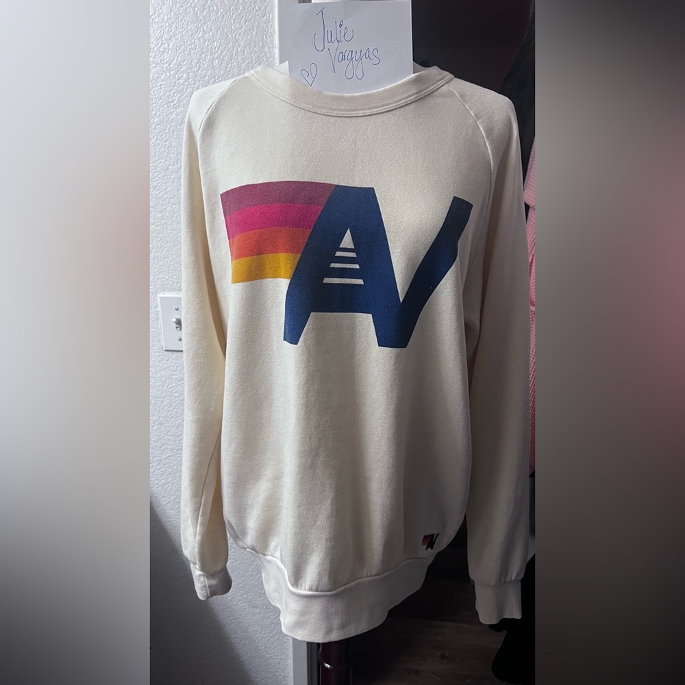 Aviation Cream Sweater with Multicolor Graphic